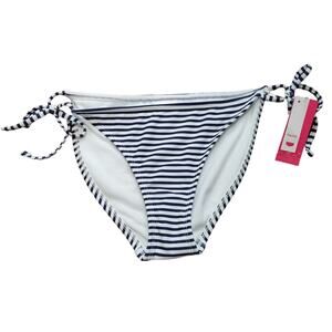Xhilaration Side Tie Hipster Navy & White Stripped Bikini Bottoms Sz M (4-6) NWT